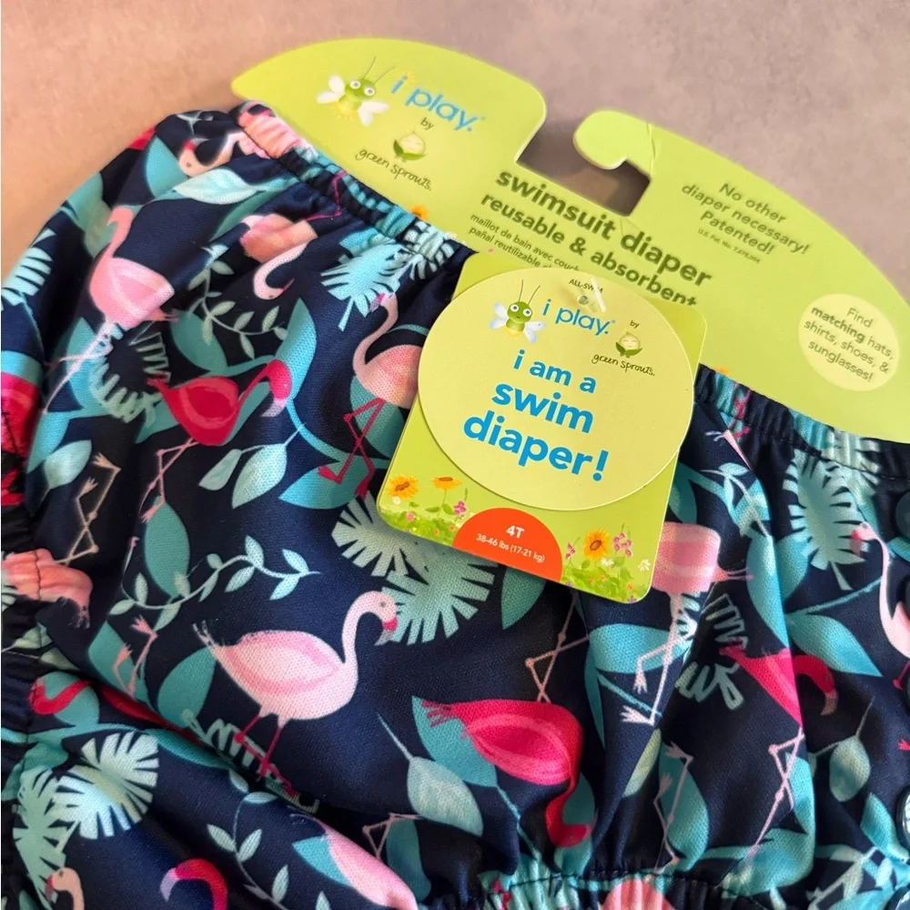 Swim Diaper with Pink Flamingo & Teal Leaf Print